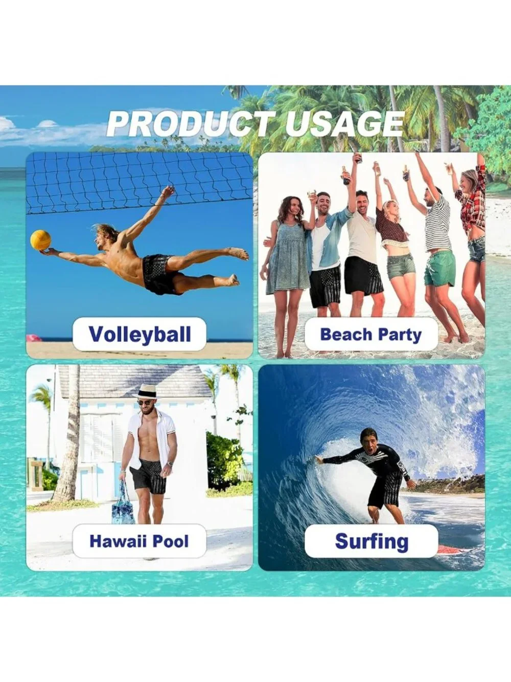 Quick Dry Men's Swim Trunks, Breathable Board Shorts, Big & Tall Beachwear
